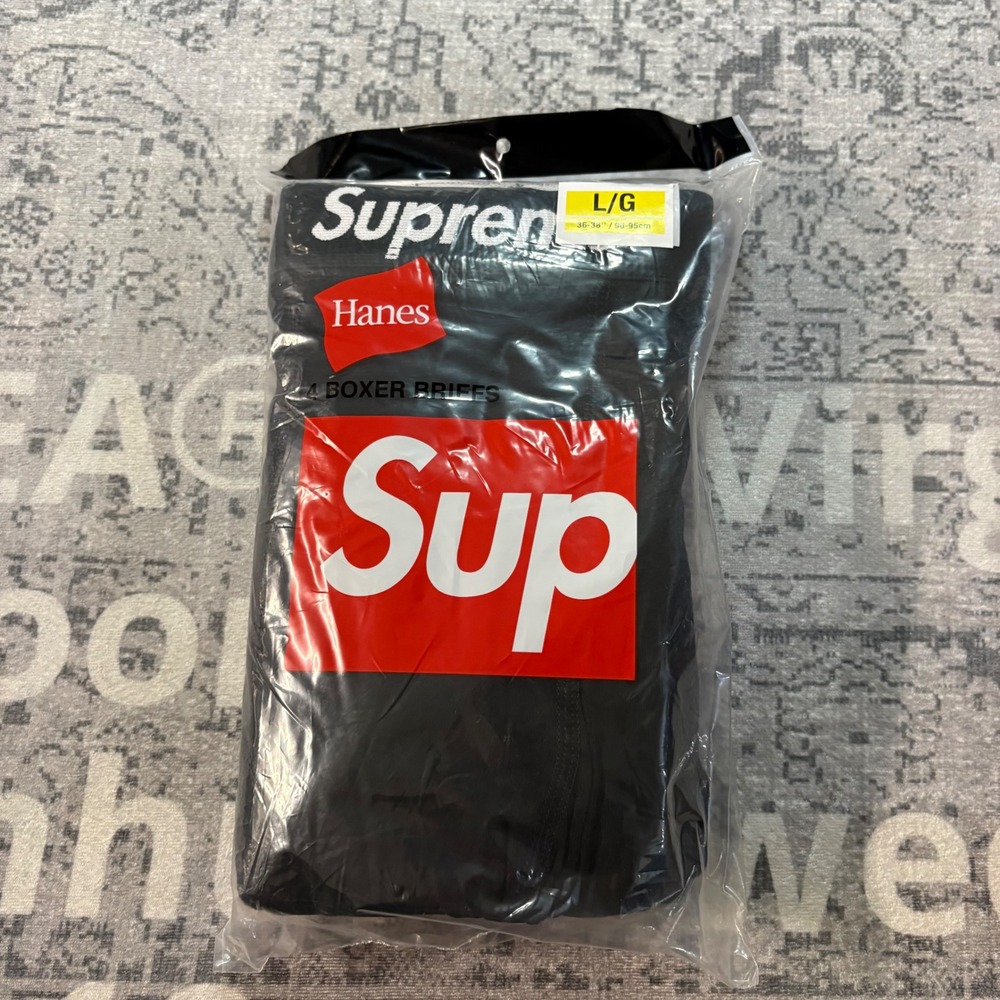 Supreme Hanes Boxer Briefs 4-Pack Black Logo Waistband Size Large L NEW